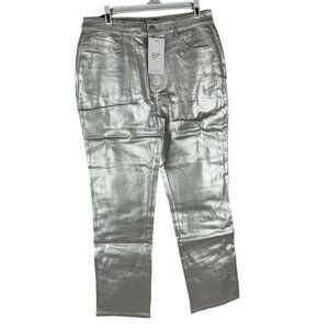 Metallic Silver Pants By Blue B. Collection Size L Cotton/Spandex Blend